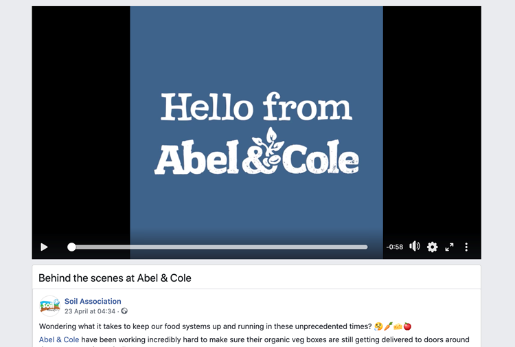 Facebook: Soil Association's 'Behind the scenes at Abel & Cole' video