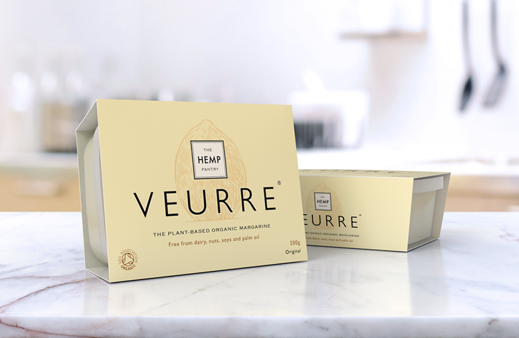 The Hemp Pantry Veurre Vegan Butter packs on a marble kitchen counter